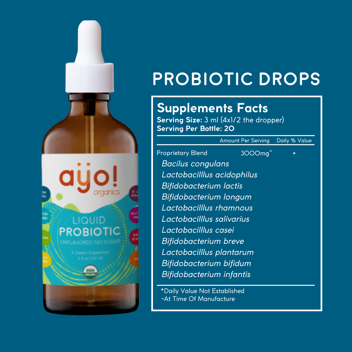 Organic Liquid Probiotics Drops with POSTBIOTICS - (4oz)